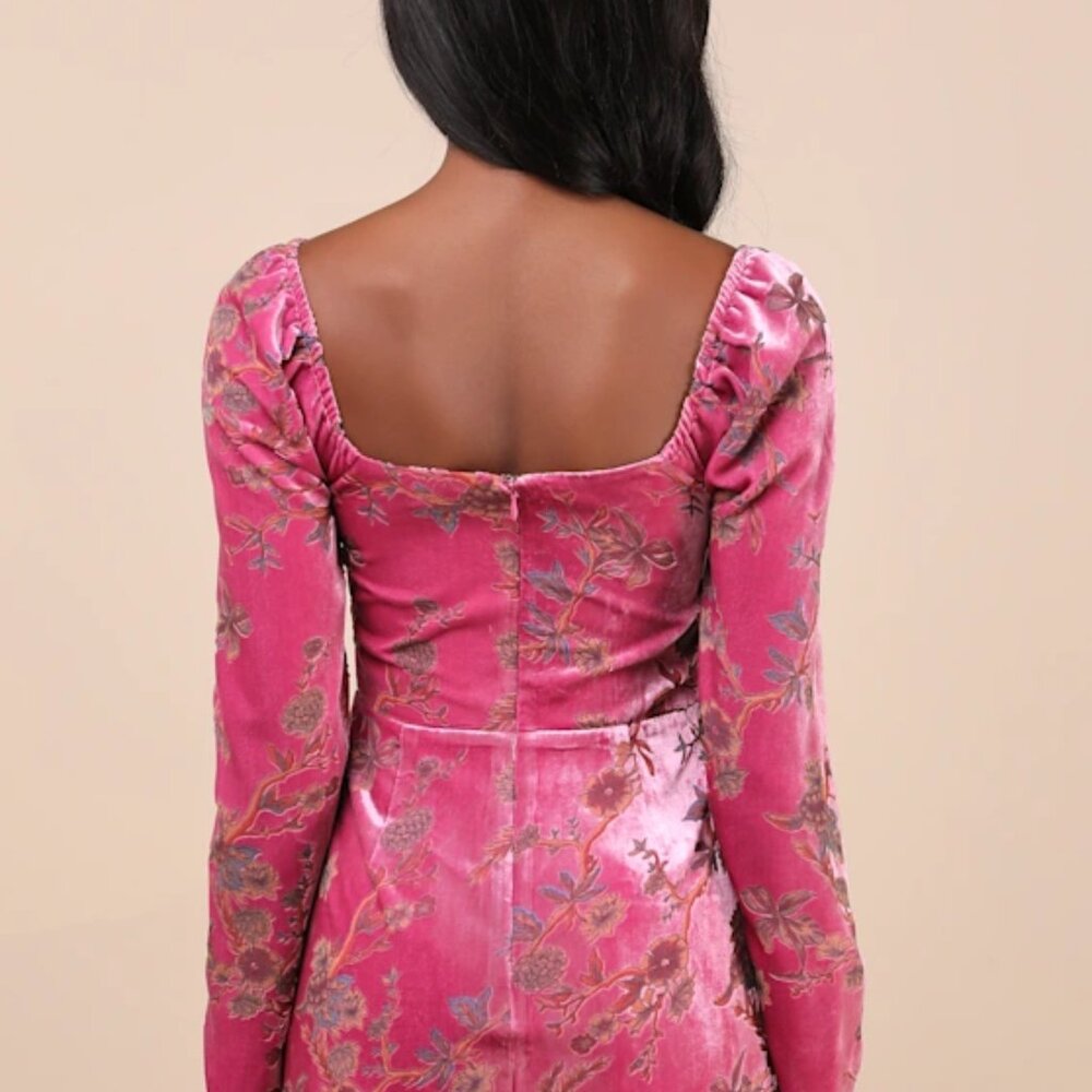 Lulus Simply Decadent Pink Floral Velvet Burnout Bustier Mini Dress Fairycore L - Picture 2 of 7